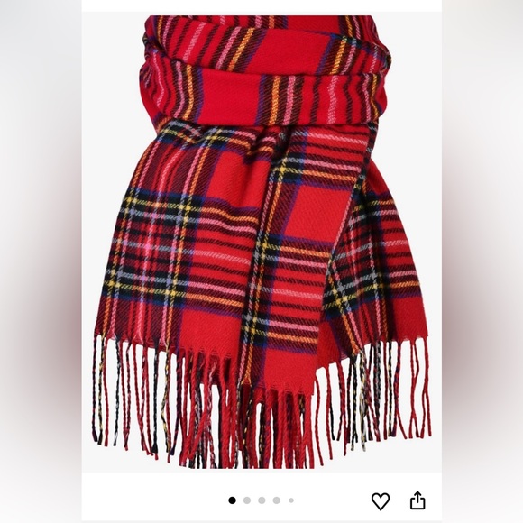 Red Plaid Scarf Fringe Oblong Shawl Wrap Wander Agio NWT - Picture 2 of 14